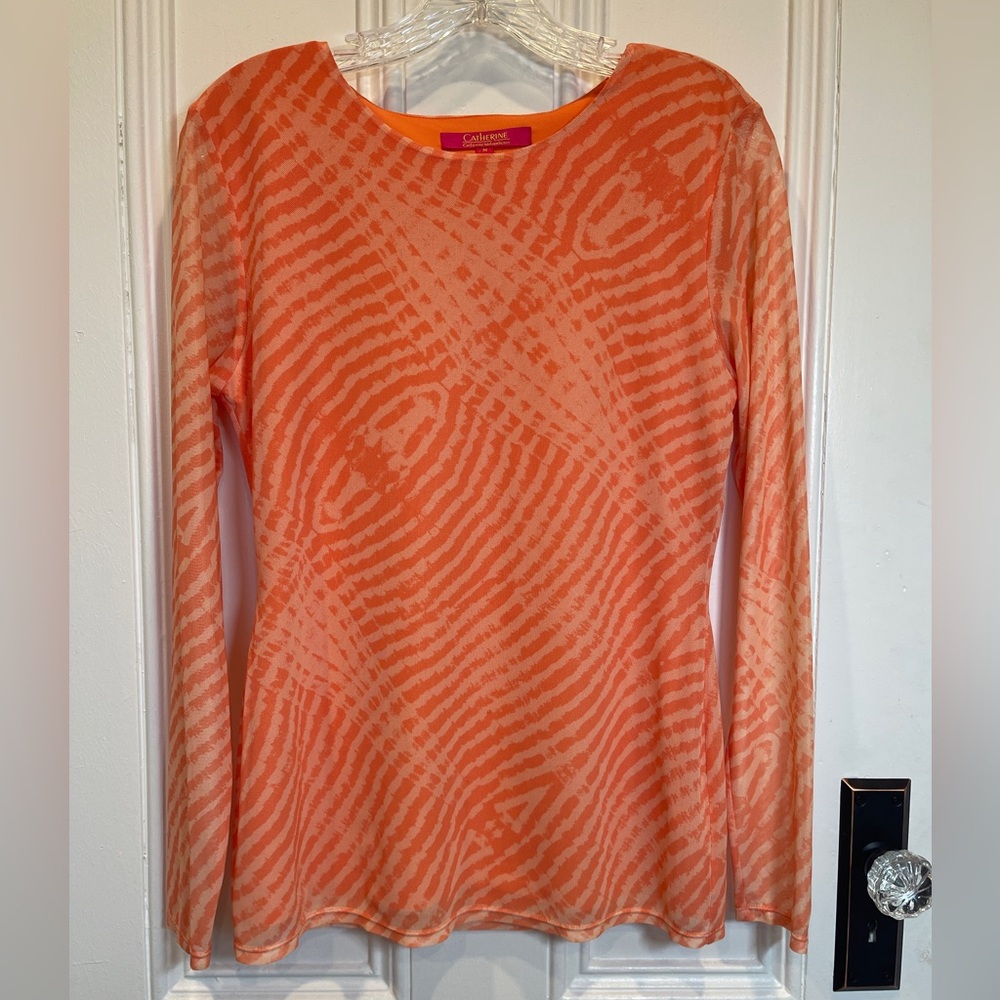 Catherine Malandrino Coral and Orange Zebra Print Long Sleeve Top - Size M